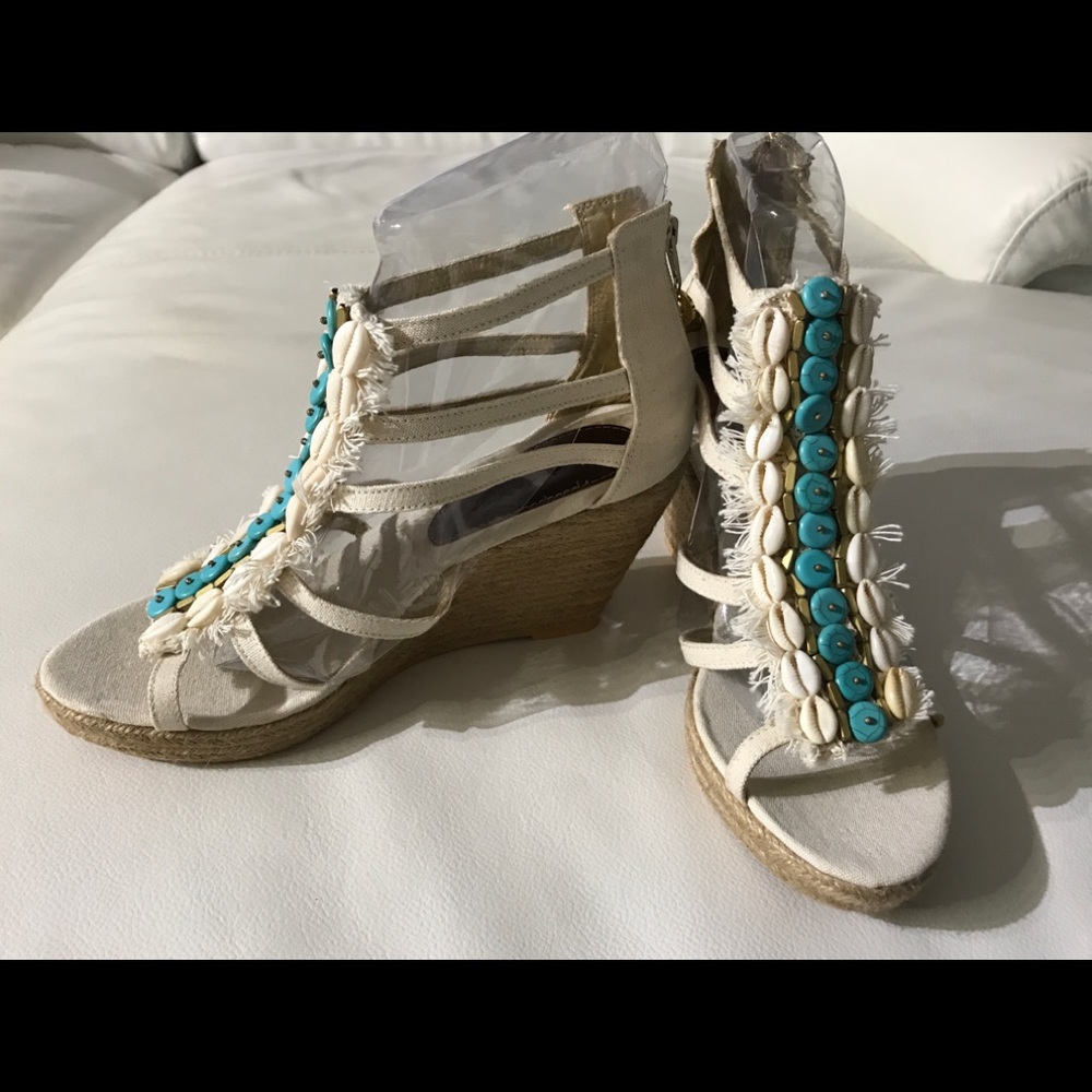 ONDADEMAR EMBELLISHED ESPADRILLE WEDGES SIZE 7